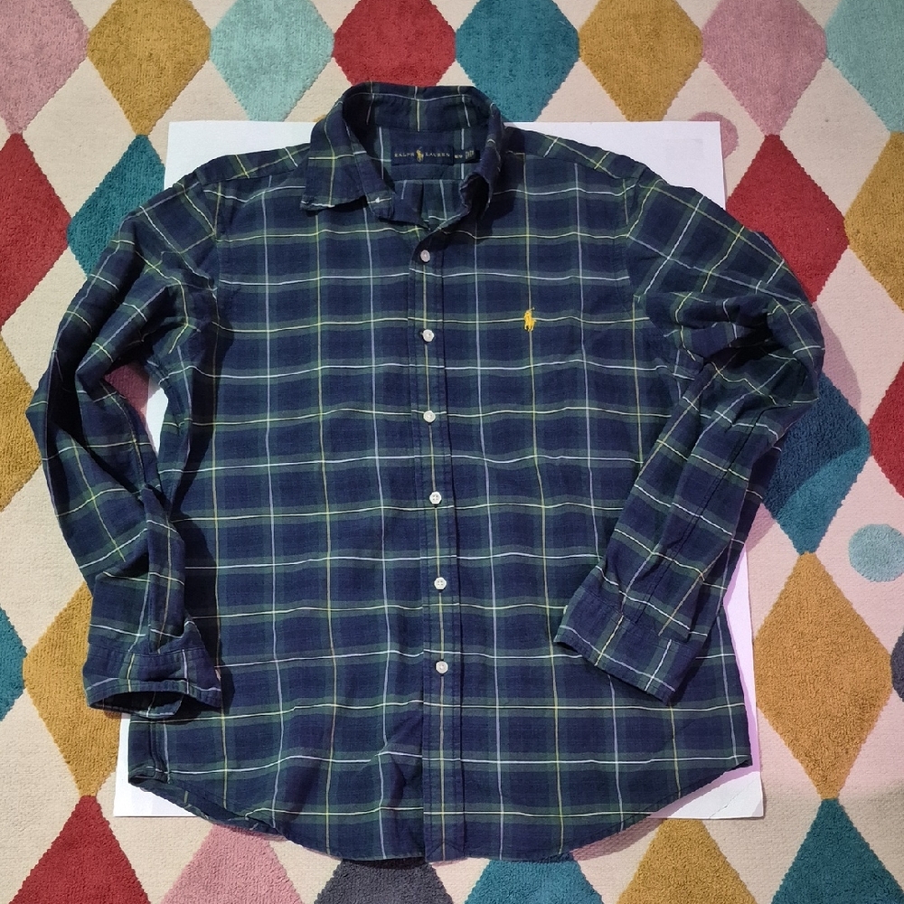 Polo by Ralph Lauren Green-Accented Navy Plaid Button-Down Shirt